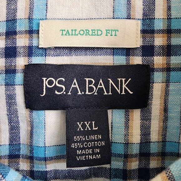 XXL Linen Cotton Shirt Blue Check White Multicolor Jos A Bank New Nwt Mens Size - Picture 4 of 17